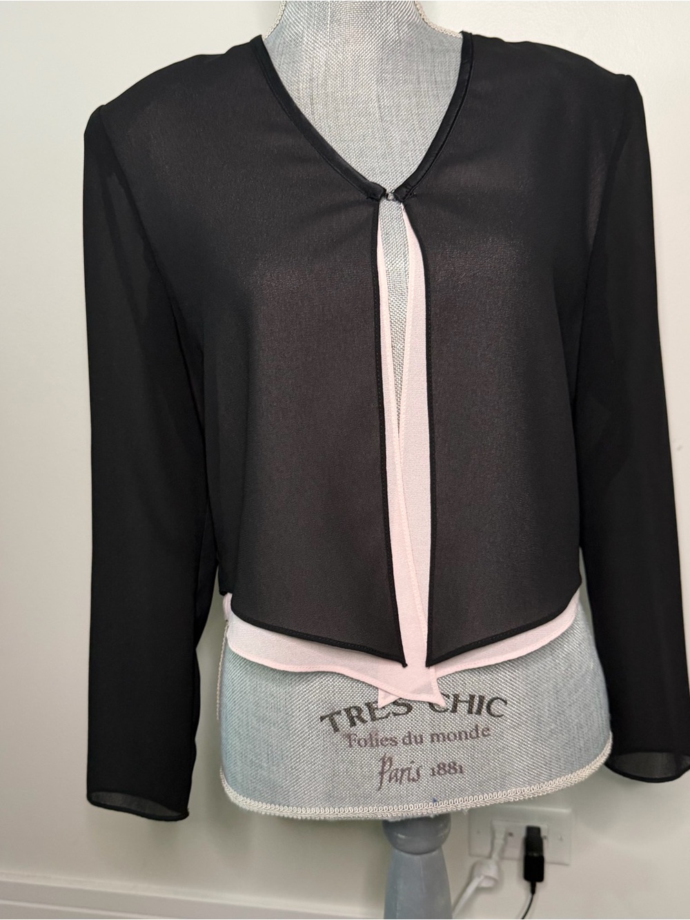 Joseph Ribkoff Black and Blush Layered Open Front Blouse, 8